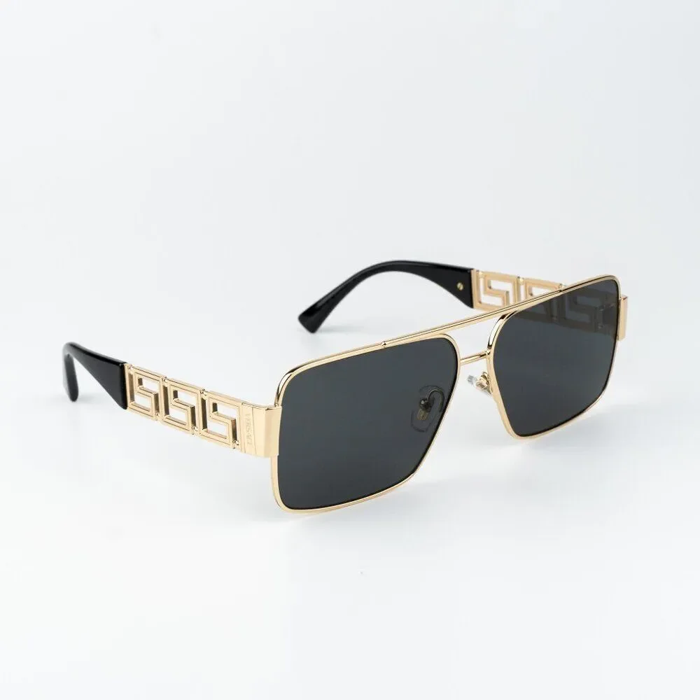 Versace Women Sunglasses Gold Grey Rectangle VE2290 100287 NEW AUTHENTIC